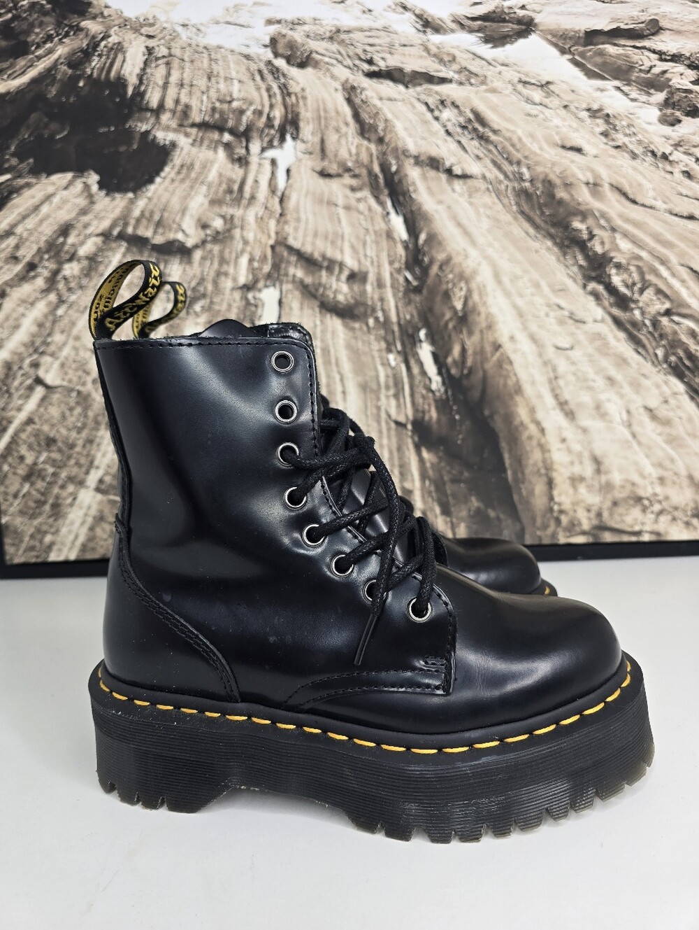 Dr Martens Jadon Platform Boots Black Leather Lace Up Zip Size 5 EUC